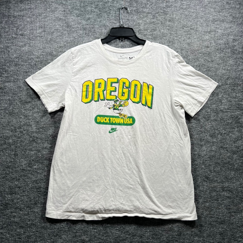 Nike Oregon Ducks Duck Town USA Pepsi Logo Graphic T-Shirt Mens Large White